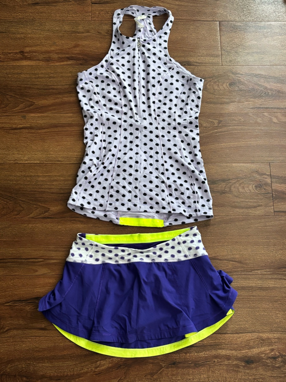 lululemon athletica Lavender Strapless Top with Black Polka Dots